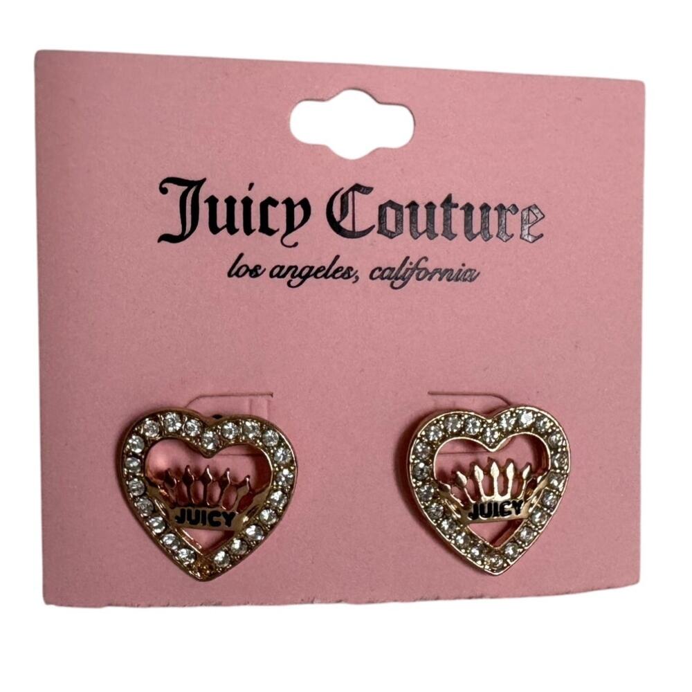 Brand New Juicy Couture Earrings Heart Rhinestone Studs